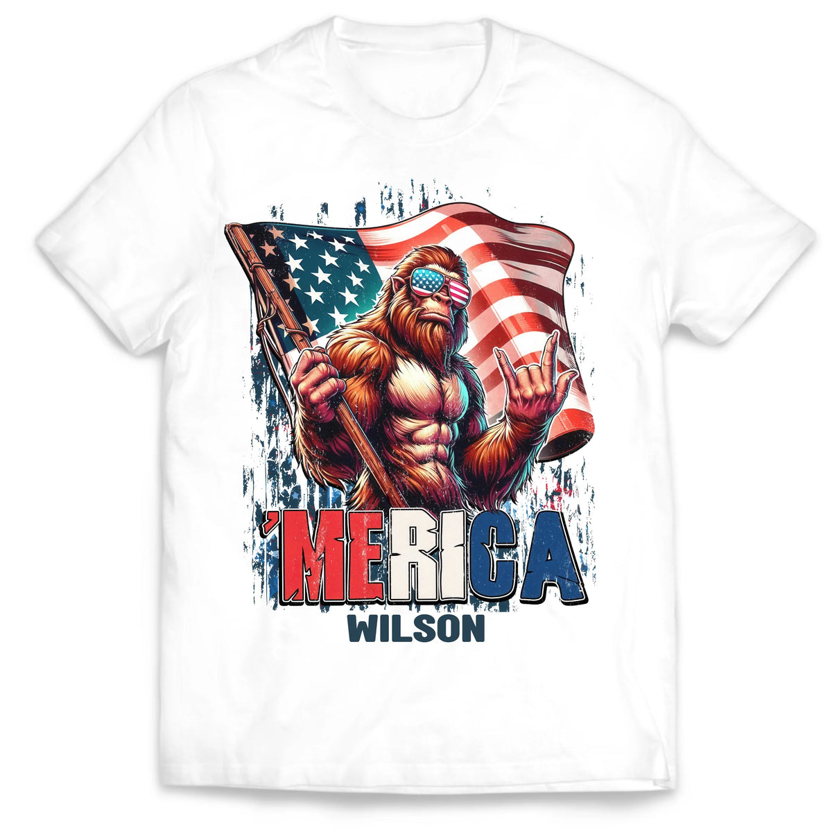 Patriotic Bigfoot - Personalized T-Shirt, Red White And Bigfoot, 4th Of July Shirt
