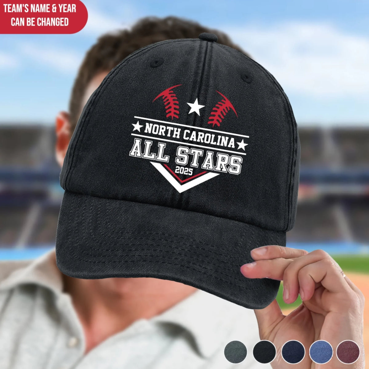 Family All Star 2025 - Personalized Vintage Washed Denim Baseball Cap, Baseball All Star Game