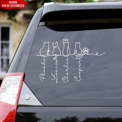 Adorable Cats Line Art - Personalized Decal, Gift for Cat Mom/Cat Dad, Cat Lover's Gift