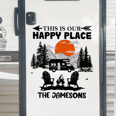 This Is Our Happy Place - Personalized Decal, Gift For Camping Lovers, RVs Decor - PCD83AN