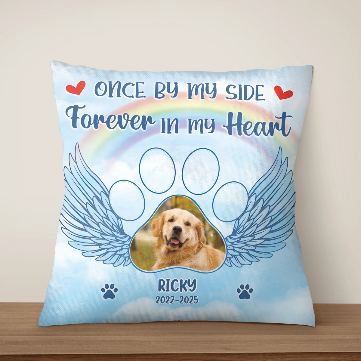 Once By My Side, Forever In My Heart - Personalized Pillow, Custom Pet Memorial Gift, Pet Loss Gift