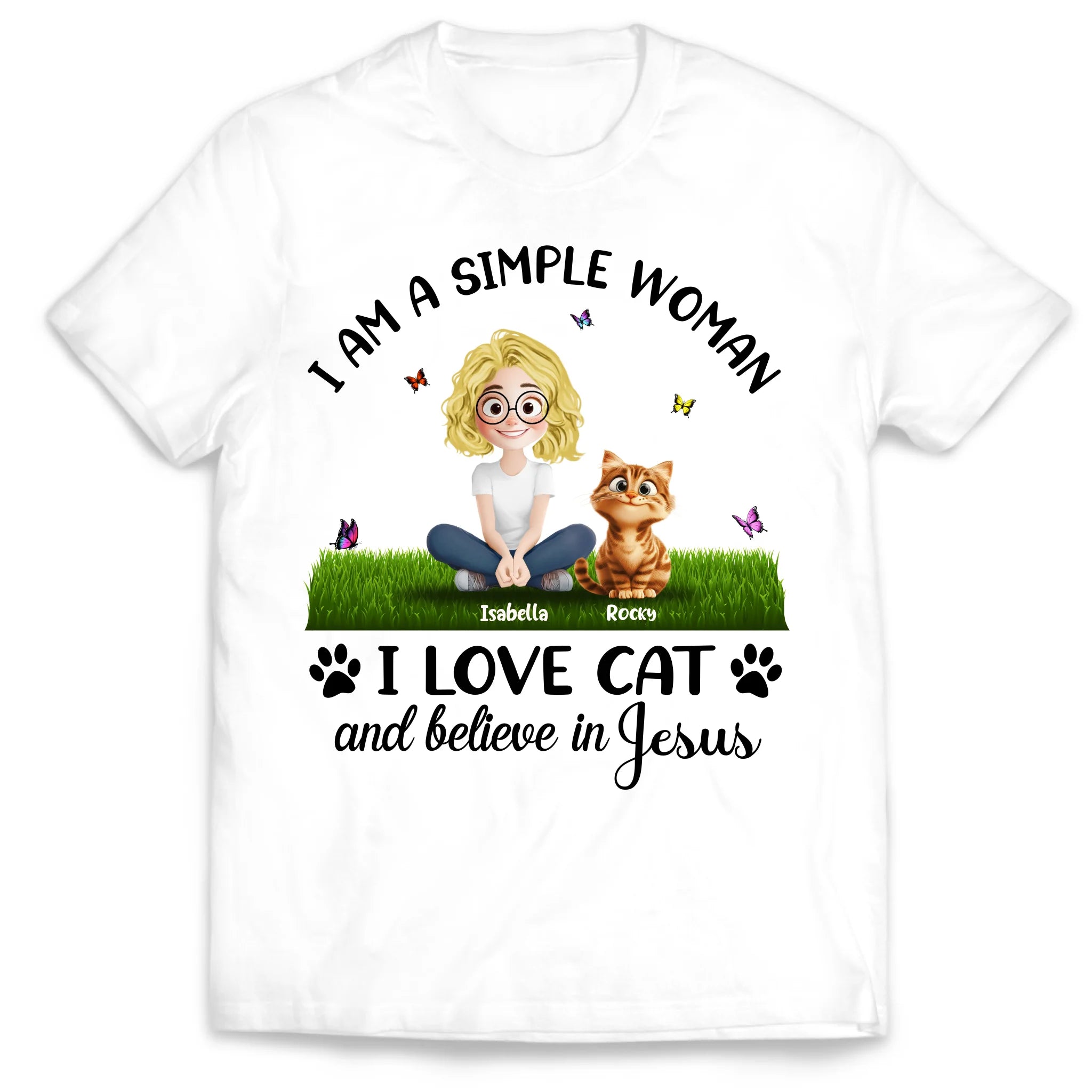 I Am A Simple Woman Love Cat And Jesus - Personalized T-shirt, Cat Lovers Shirt, Gift For Cat Owner