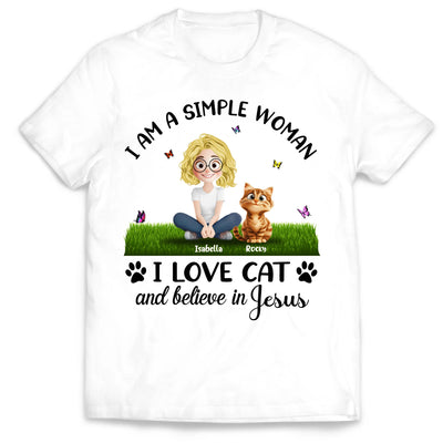 I Am A Simple Woman Love Cat And Jesus - Personalized T-shirt, Cat Lovers Shirt, Gift For Cat Owner