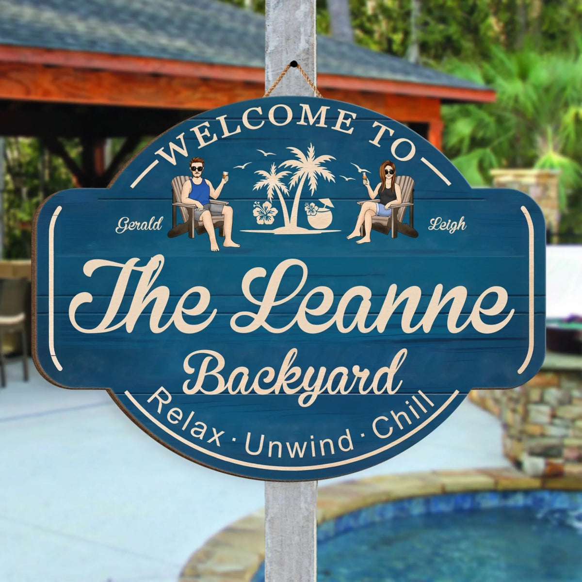 Welcome To Backyard Sign Summer Vibe - Personalized Wooden Sign, Backyard Decor Housewarming Gift