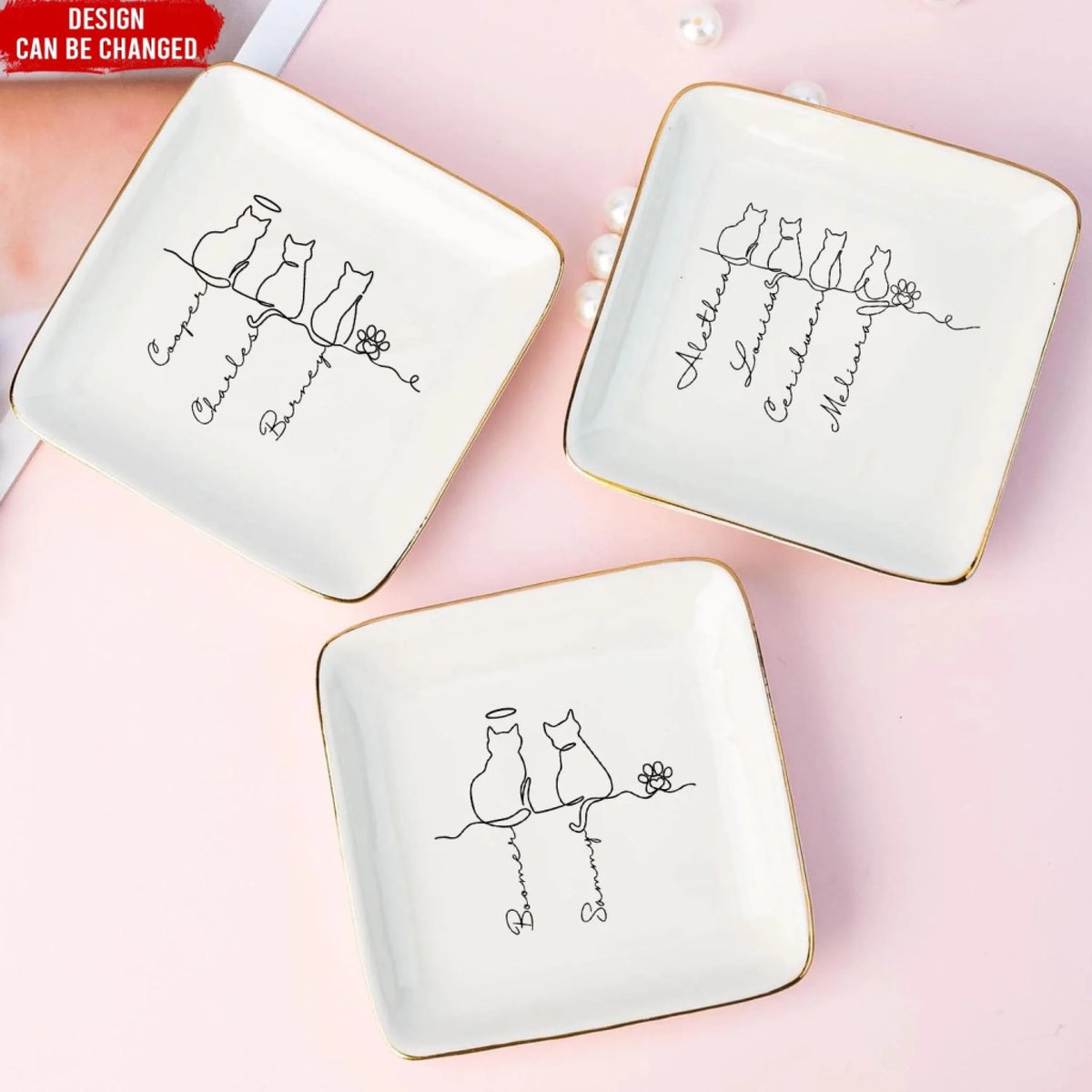 My Fur Babies Line Art - Personalized Jewelry Dish, Gift for Cat Mom/Cat Dad, Cat Lover's Gift