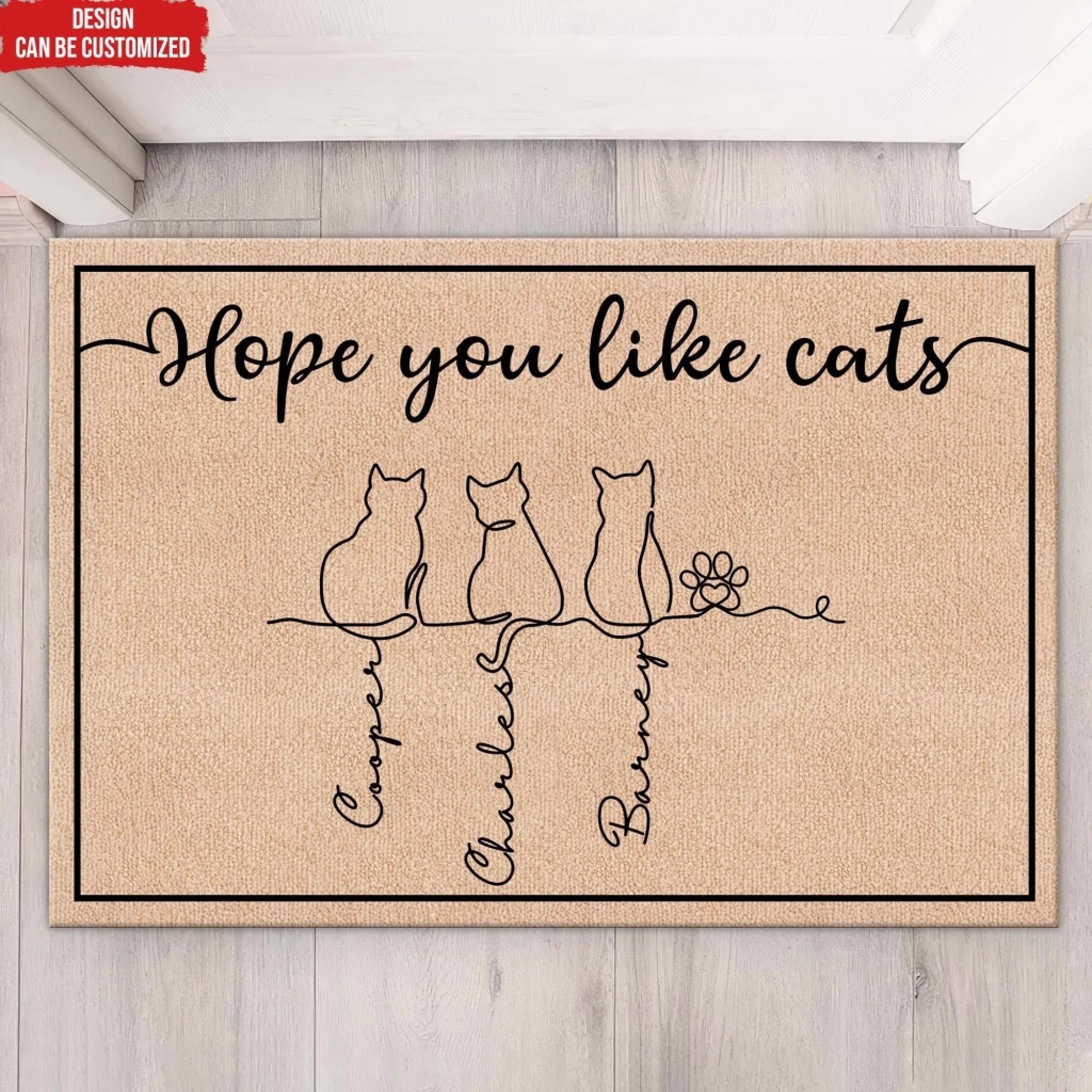 Welcome, Hope You Like Cats - Personalized Doormat, Cute Cat Line Art, Home Decor Gift For Cat Lovers