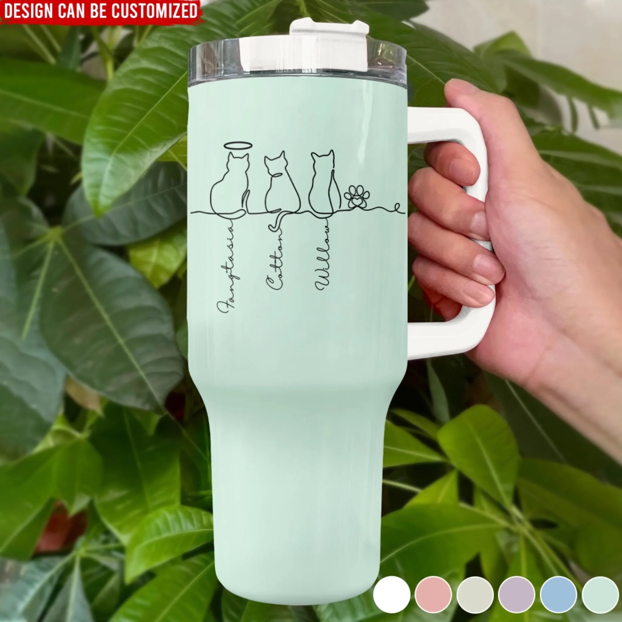 Adorable Cats Line Art - Personalized Tumbler 40oz, Gift for Cat Mom/Cat Dad, Cat Lover's Gift