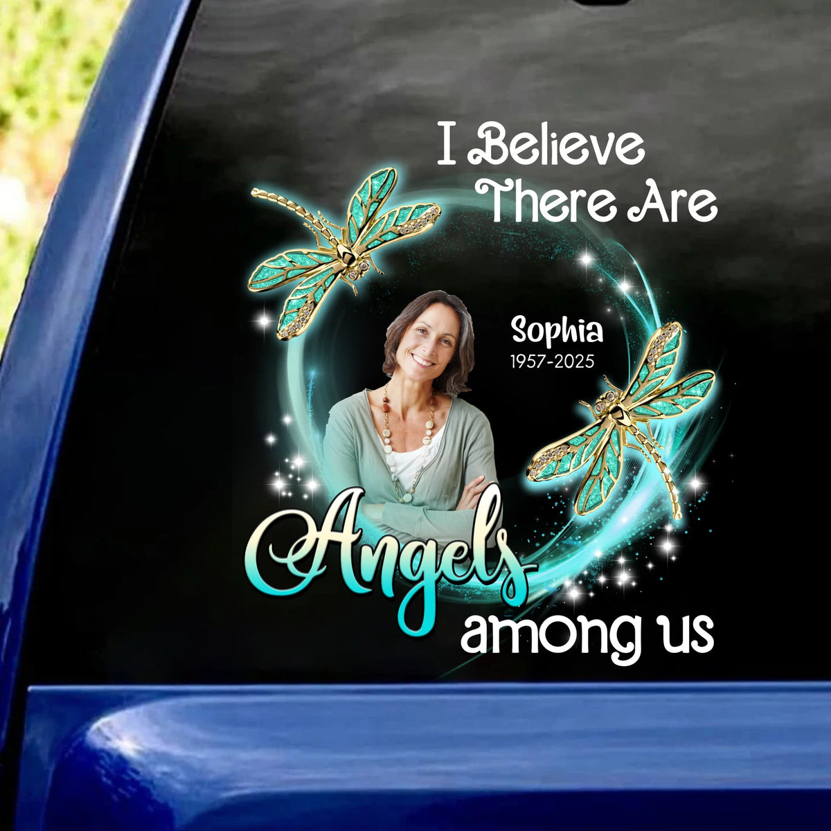 Dragonfly Memorial, I Believe There Are Angels Among Us - Personalized Decal, Memorial Gift