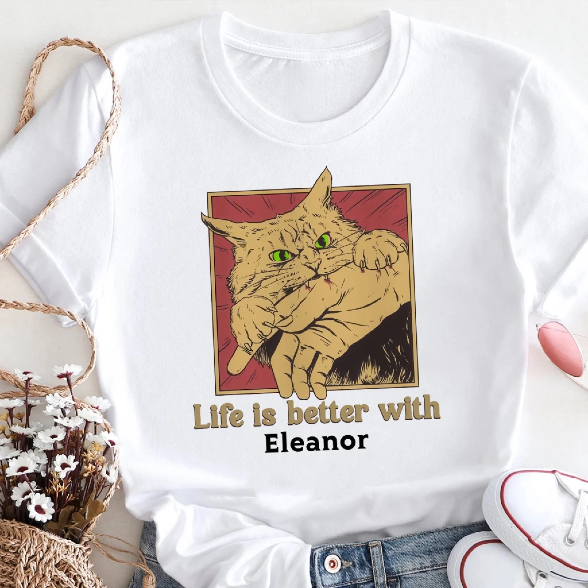 Life Is Better With Cat - Personalized Tshirt, Gift For Cat Lover, Cat Bite Shirt