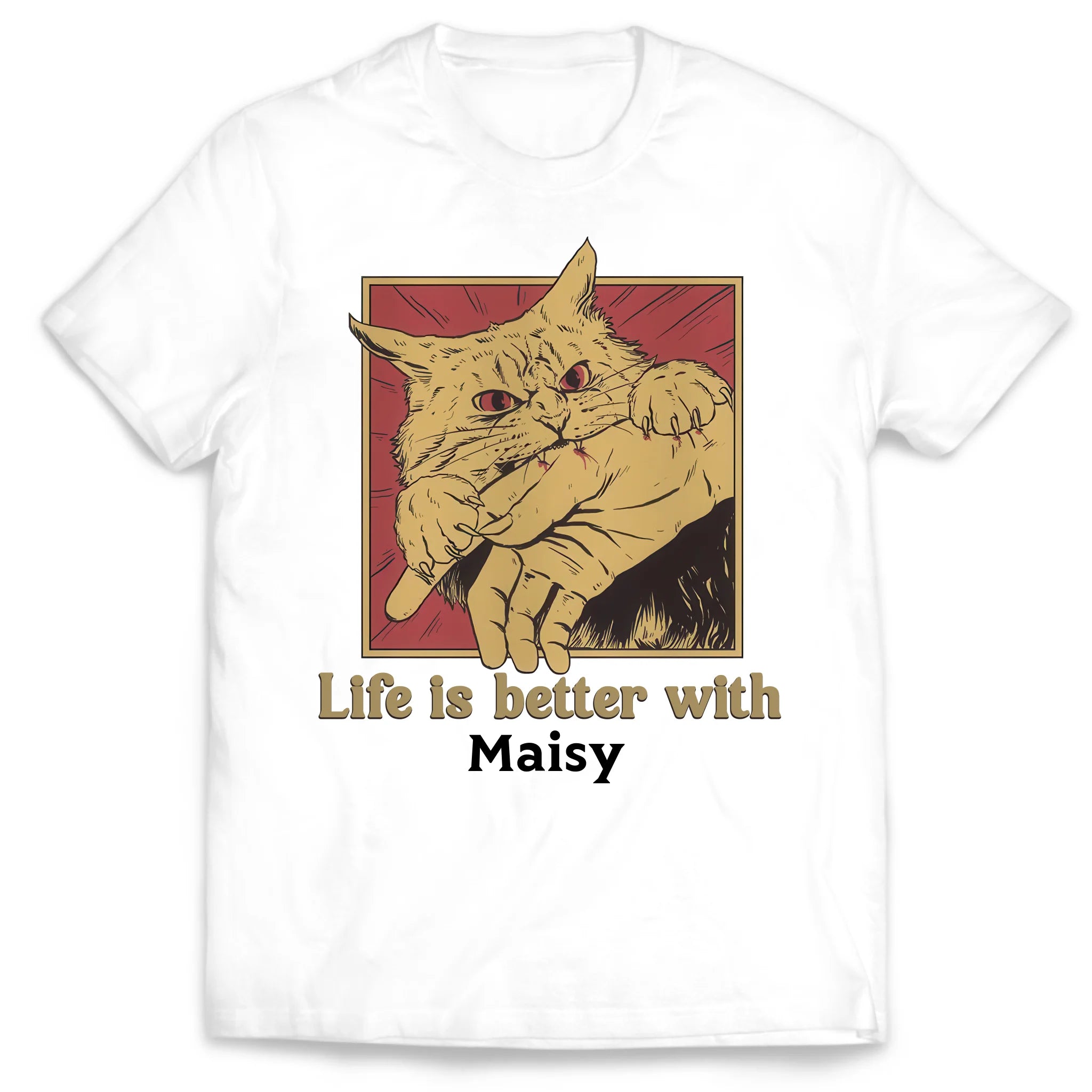 Life Is Better With Cat - Personalized Tshirt, Gift For Cat Lover, Cat Bite Shirt