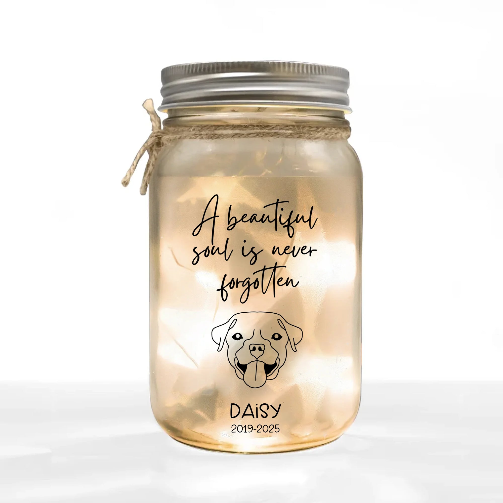 A Beautiful Soul is Never Forgotten - Personalized Mason Jar Light, Memorial Gift For Loss Of Pet