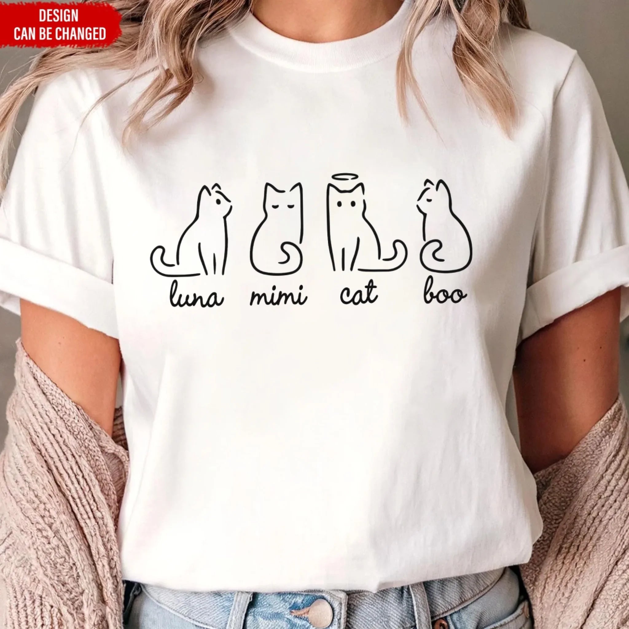 Un Deux Trois Cat - Personalized T-shirt, Cute Cats Line Art T-shirt, Gift for Cat Lovers, Cat Mom/Cat Dad Gift