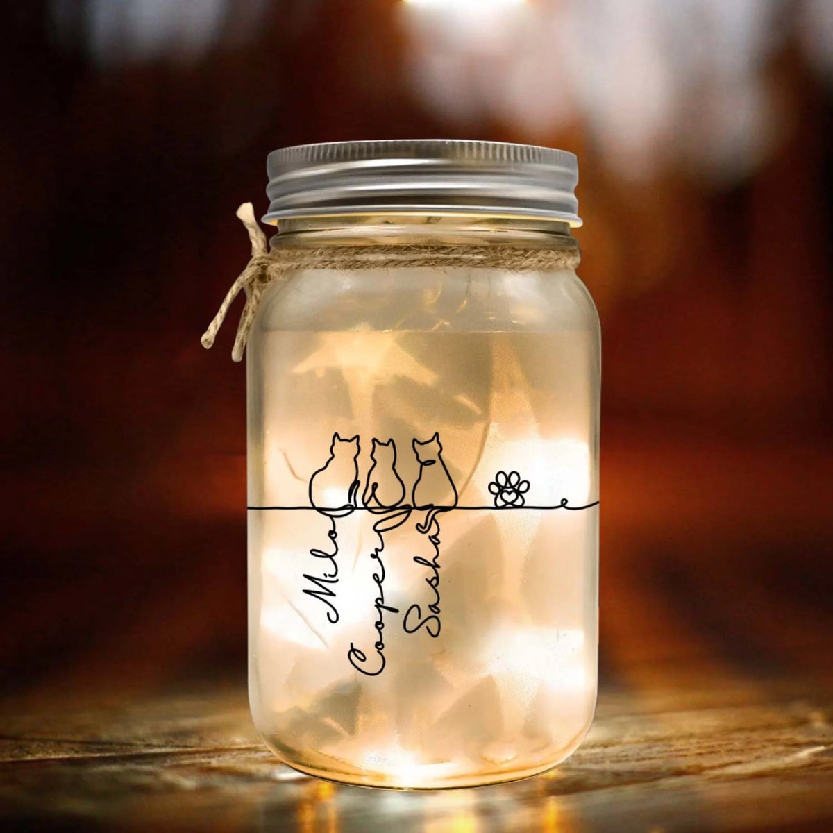 Life Is Better With Cats/Dogs - Personalized Mason Jar Light, Cute Cat/Dog Line Art