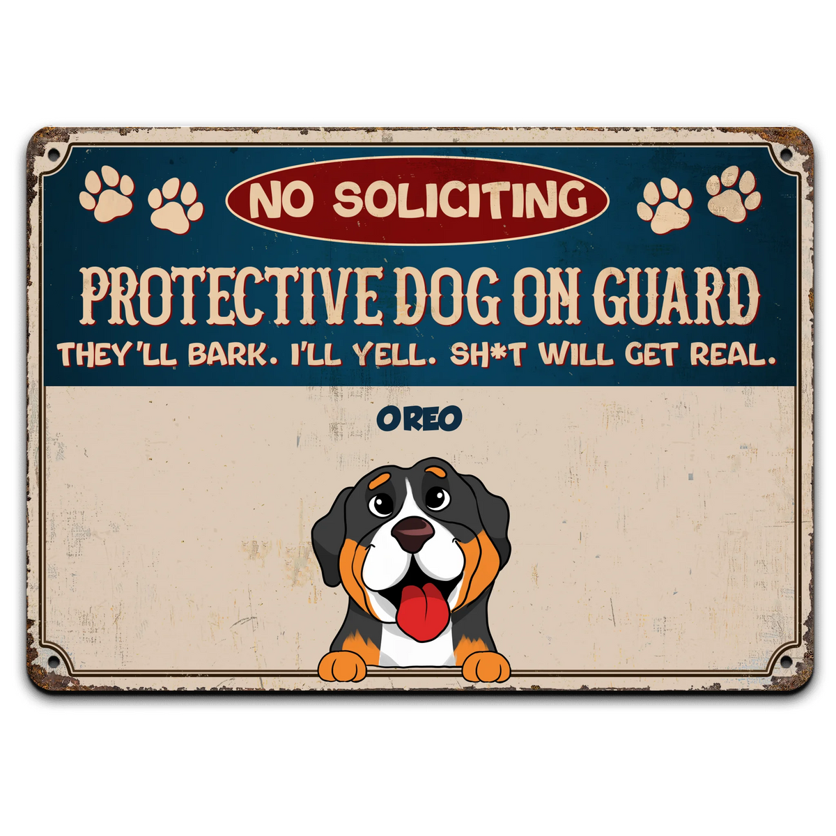 No Soliciting Protective Dogs On Guard - Personalized Metal Sign, Gift For Dog Lover, Dog Owner&#39;s House Decor Gift