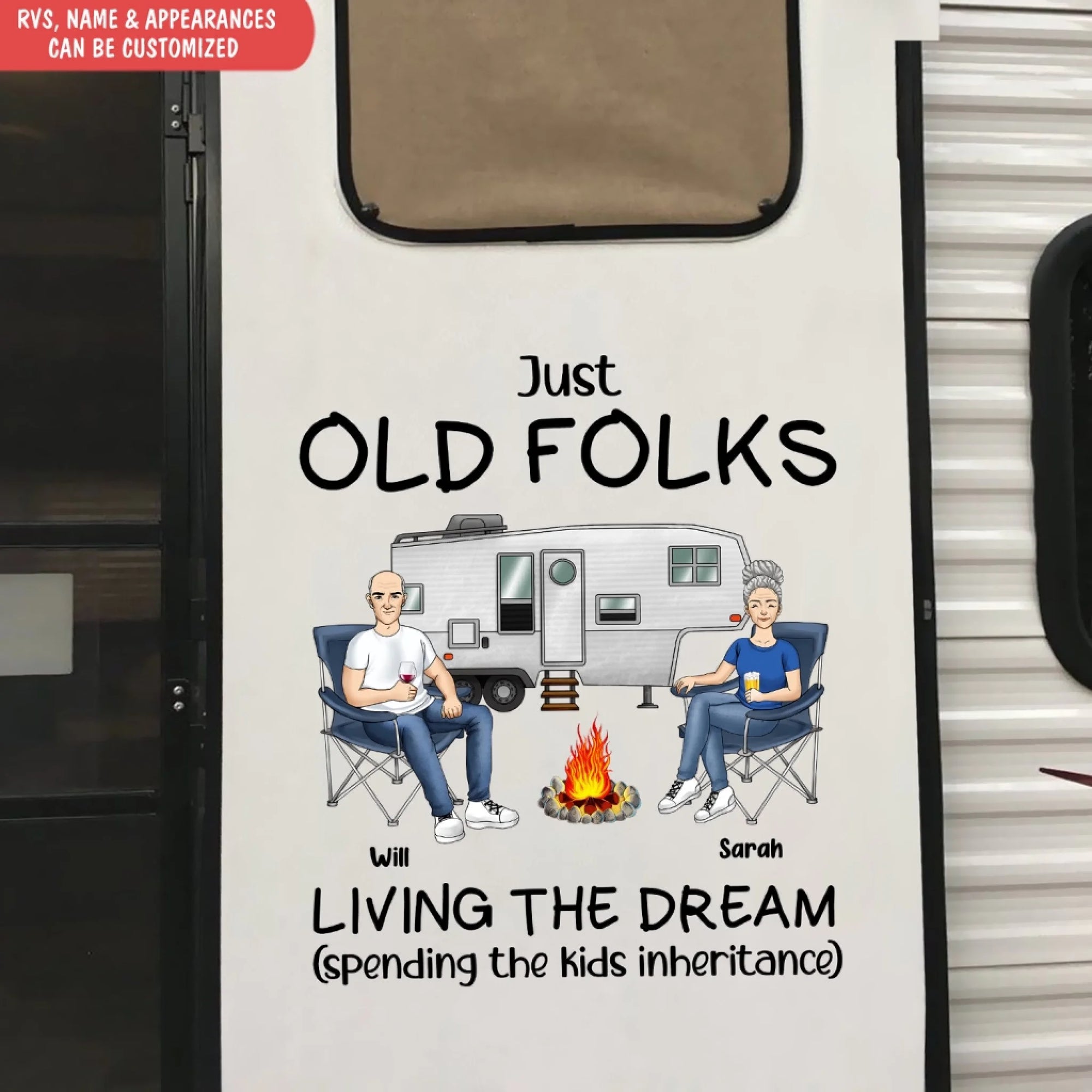 Just Old Folks Living The Dream Spending The Kids Inheritance - Personalized Decal, Camping Gift