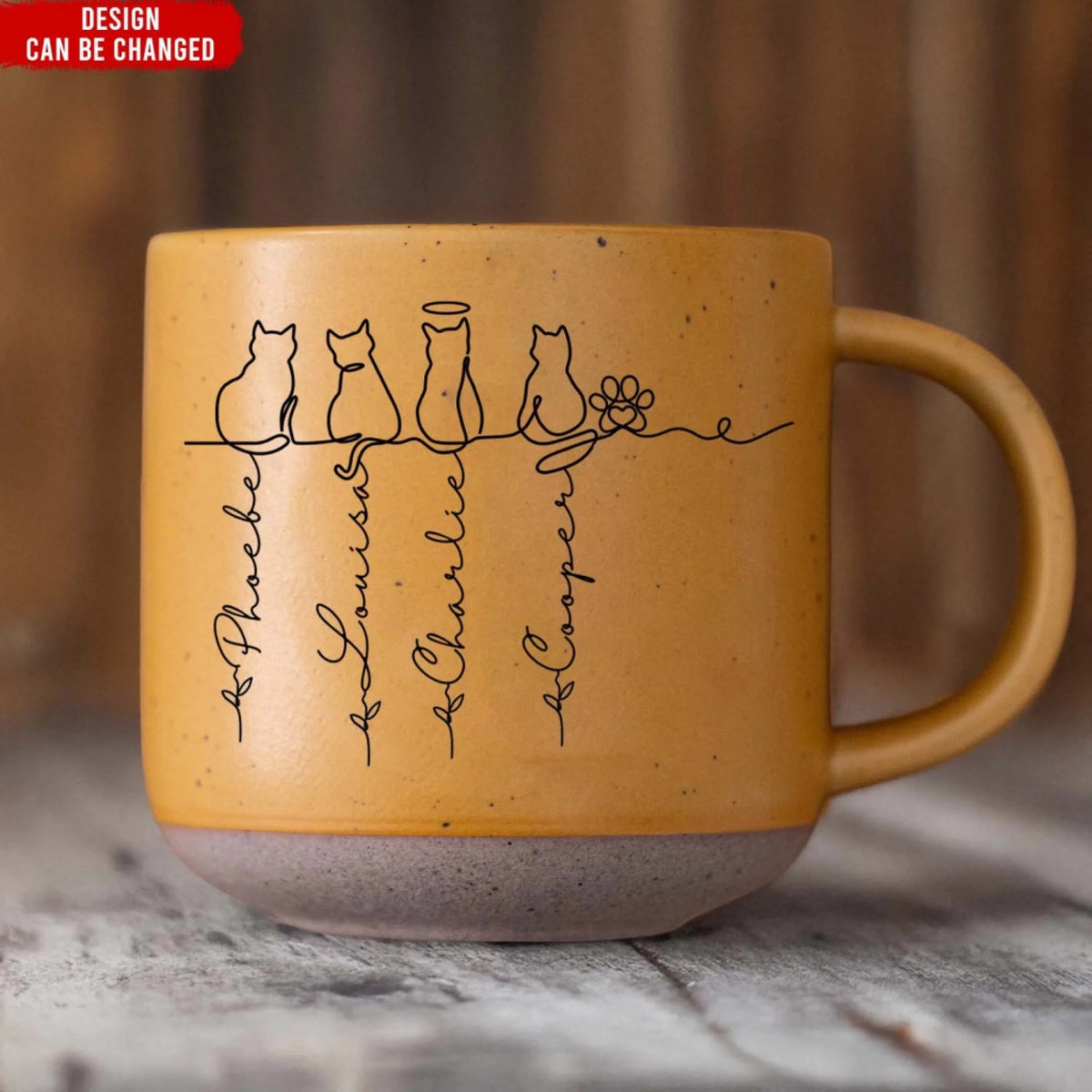 Custom Line Art Cat With Name - Personalized Pottery Mug, Gift for Cat Mom/Cat Dad, Cat Lovers Gift