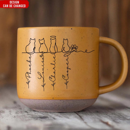 Custom Line Art Cat With Name - Personalized Pottery Mug, Gift for Cat Mom/Cat Dad, Cat Lovers Gift