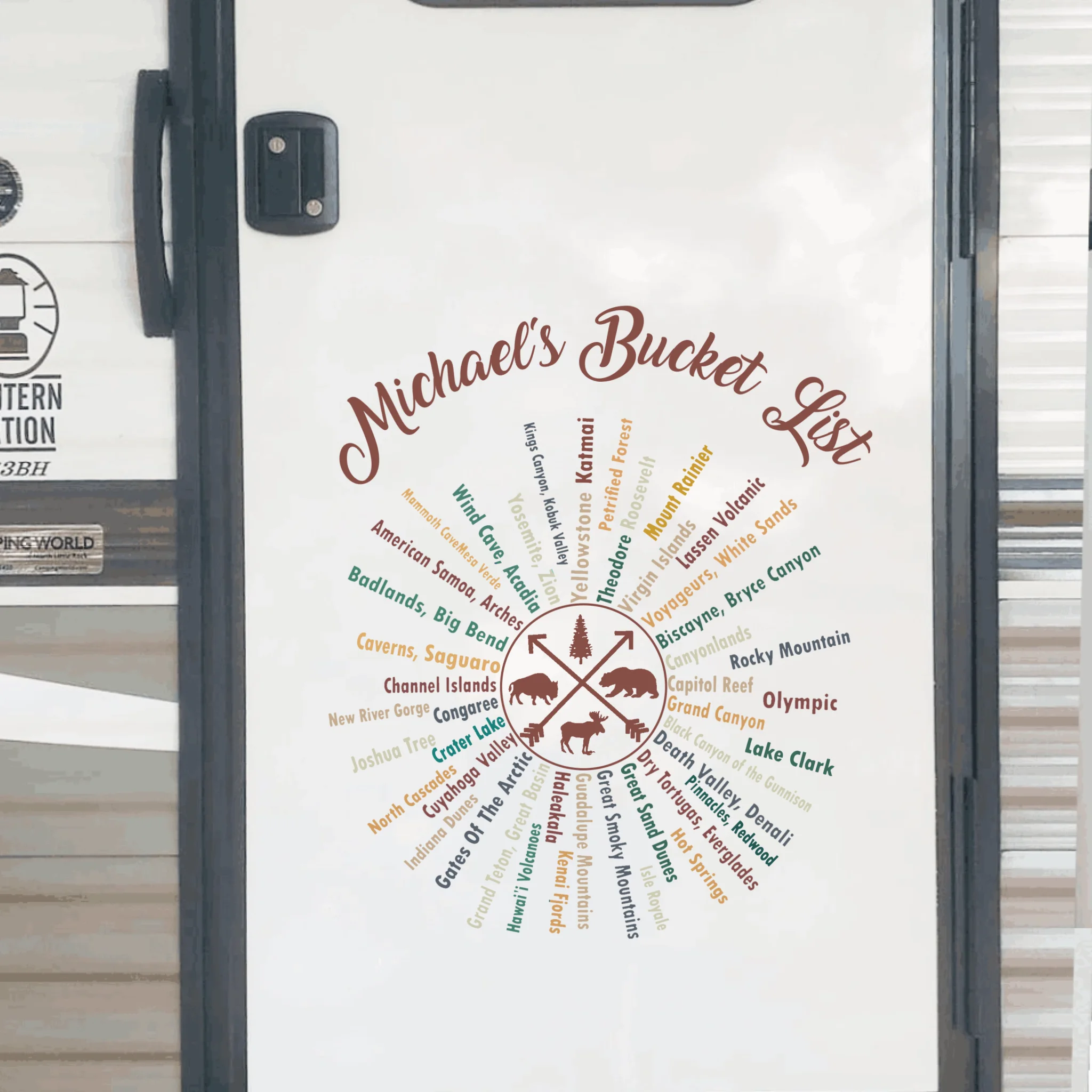 63 National Park Name Bucket List - Personalized Decal, National Park Checklist Decal, Camping/Trekking Gift