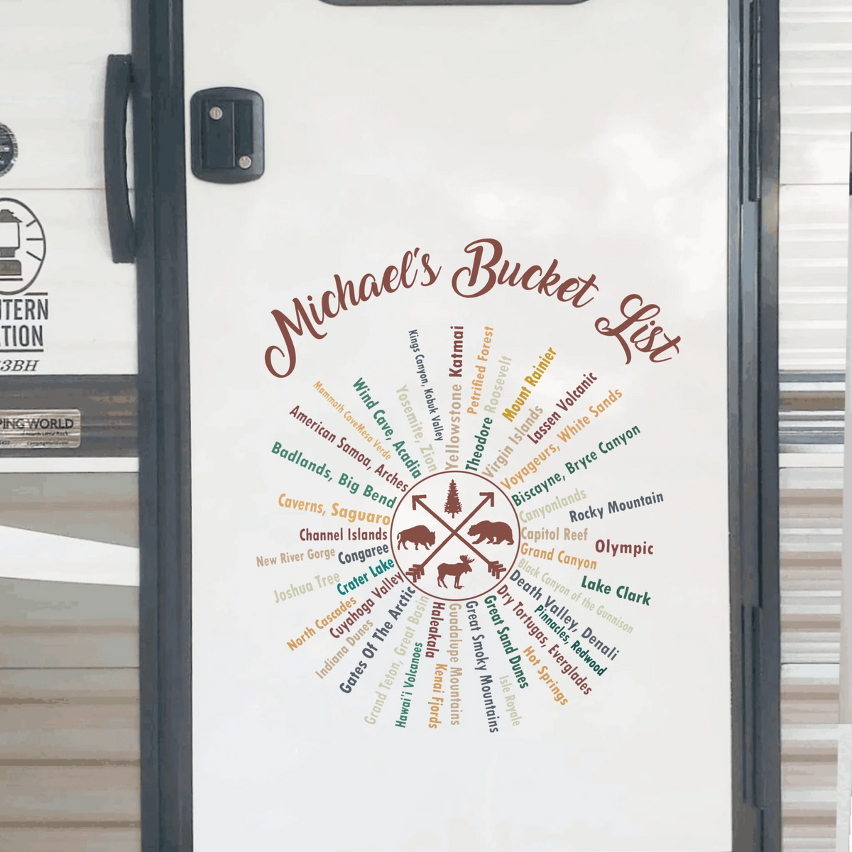 63 National Park Name Bucket List - Personalized Decal, National Park Checklist Decal, Camping/Trekking Gift