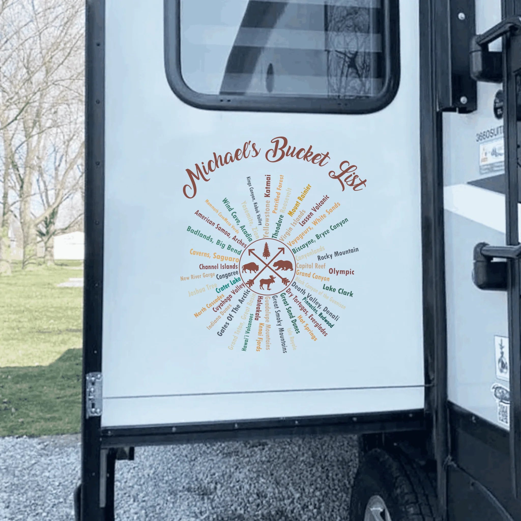 63 National Park Name Bucket List - Personalized Decal, National Park Checklist Decal, Camping/Trekking Gift