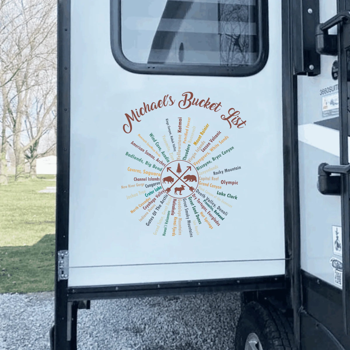 63 National Park Name Bucket List - Personalized Decal, National Park Checklist Decal, Camping/Trekking Gift