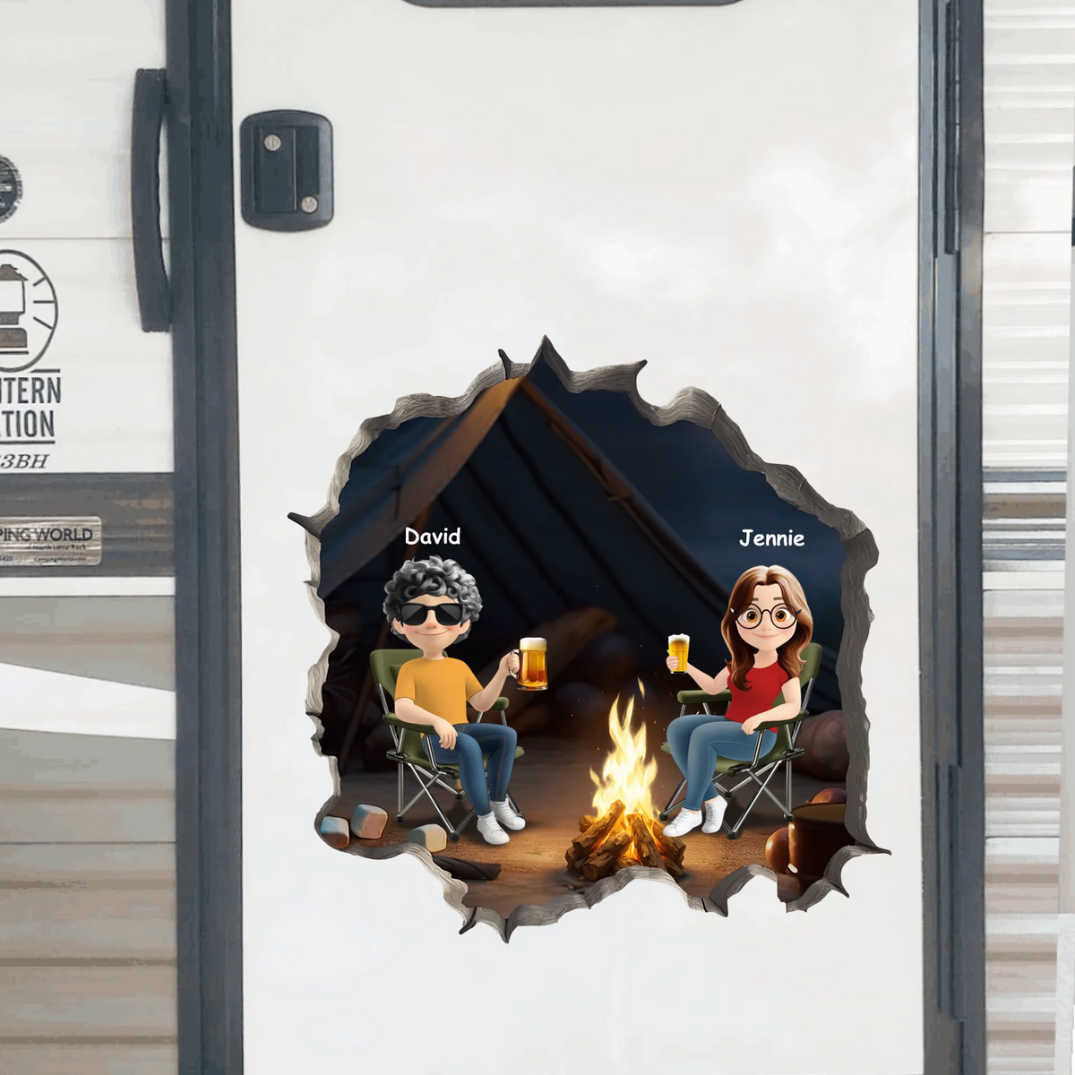 Fire Camping Couple - Personalized Decal, Gift For Camping Lover