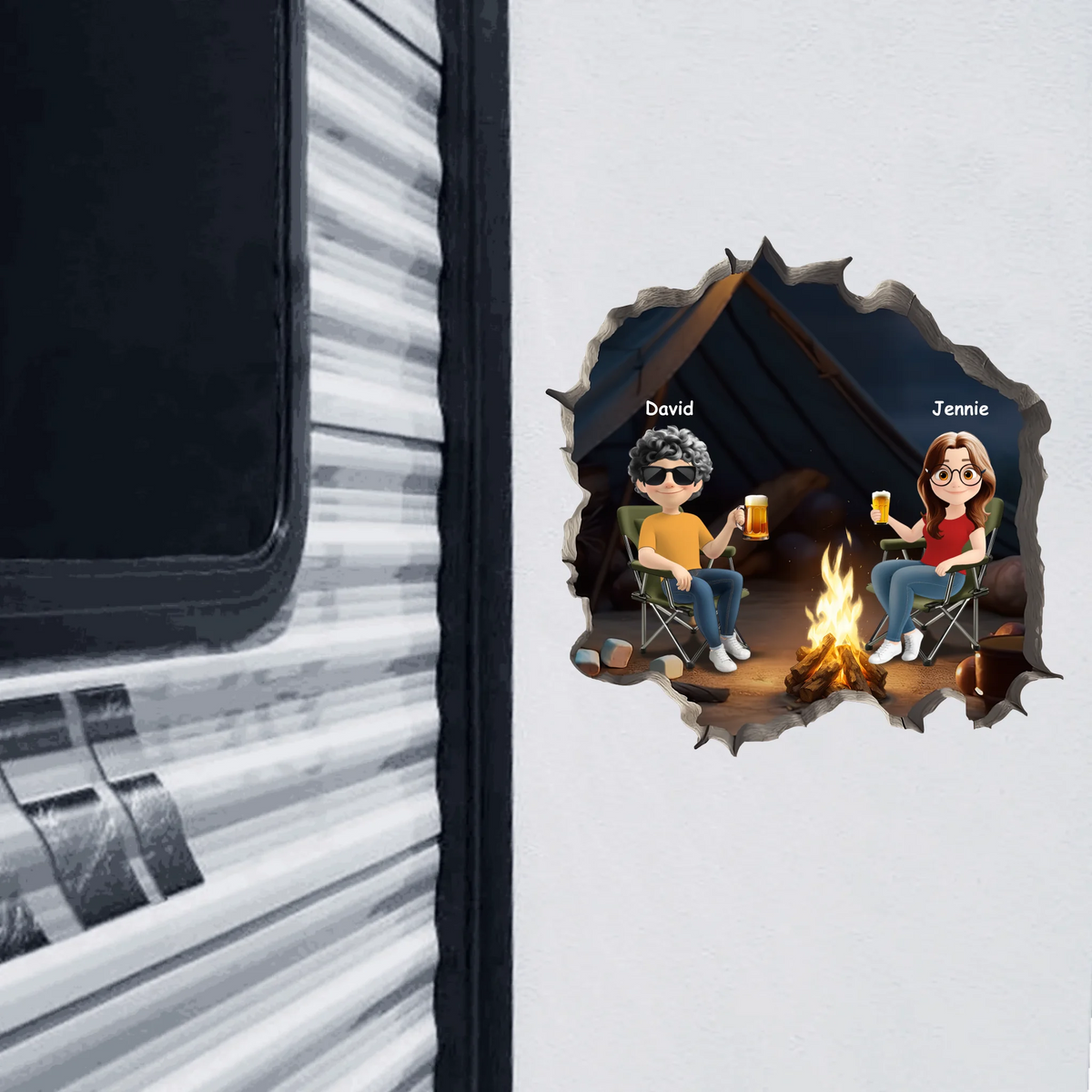 Fire Camping Couple - Personalized Decal, Gift For Camping Lover