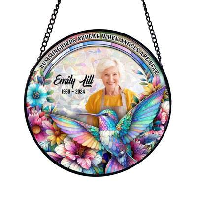 Remembrance Gift, Hummingbirds Appear When Angels Are Near - Personalized Window Stained Glass, Loss Of Loved One - WSG113TL