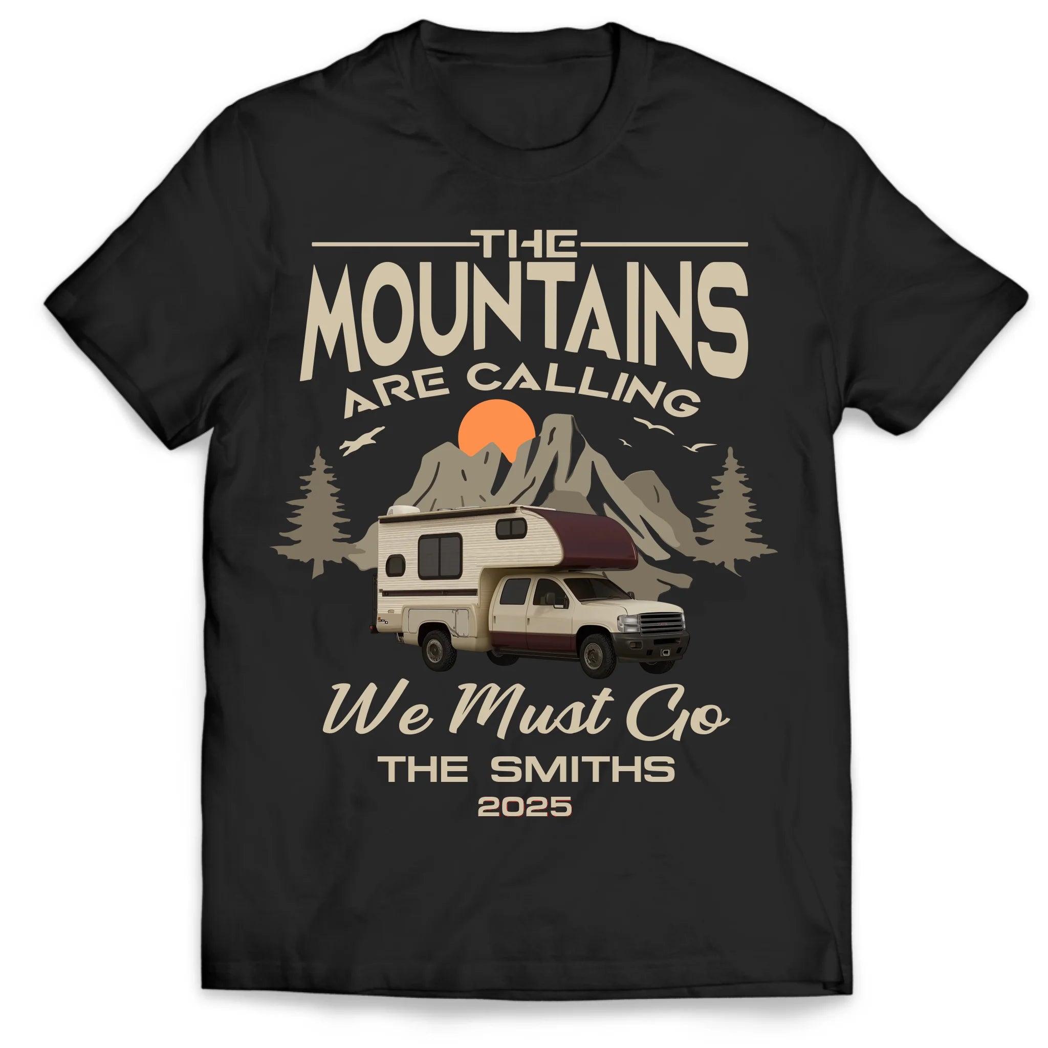 The Mountains Are Calling - Personalized T-Shirt, Campervan Decor, Gift For Camping Lover
