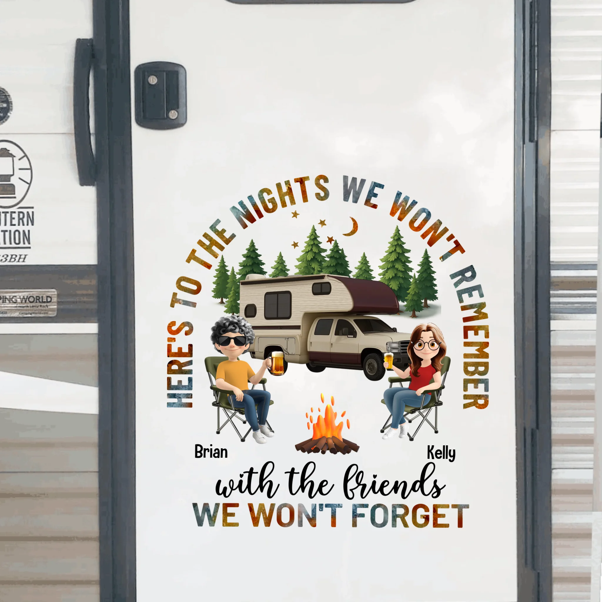 Here's To The Nights We Won't Remember With The Friends We Won't Forget - Personalized Decal, Gift For Camping Lover