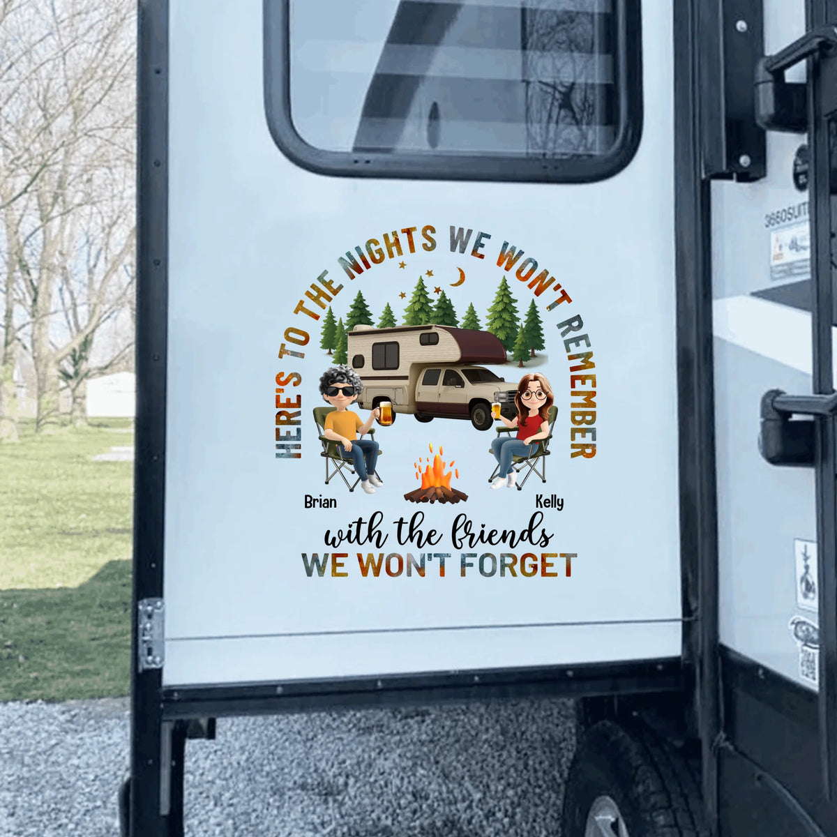 Here's To The Nights We Won't Remember With The Friends We Won't Forget - Personalized Decal, Gift For Camping Lover