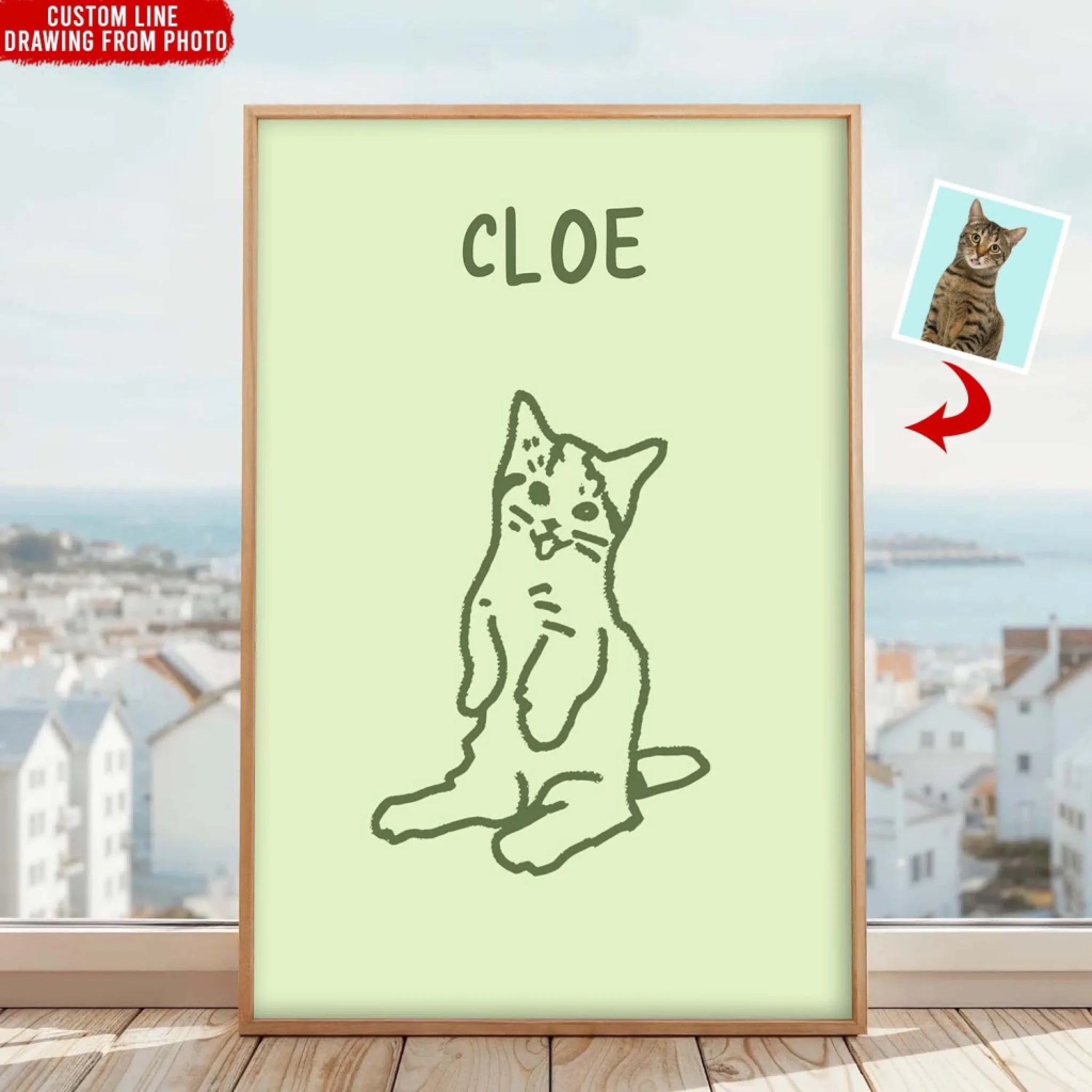 Cat Line Art From Photo - Personalized Poster, Bad Cat Portrait, Funny Pet Portrait, Cat Lover Gift