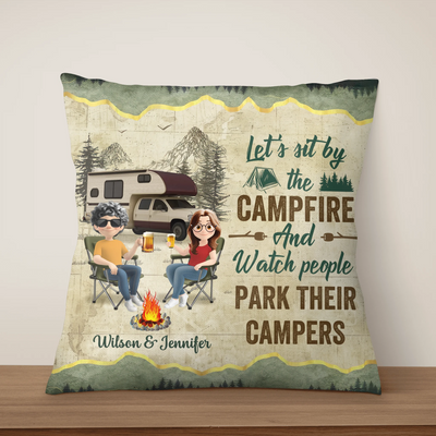 Let's Sit By The Campfire - Personalized Pillow, Gift For Camping Lovers, Campsite, Camping Decor