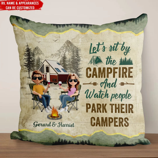 Let's Sit By The Campfire - Personalized Pillow, Gift For Camping Lovers, Campsite, Camping Decor