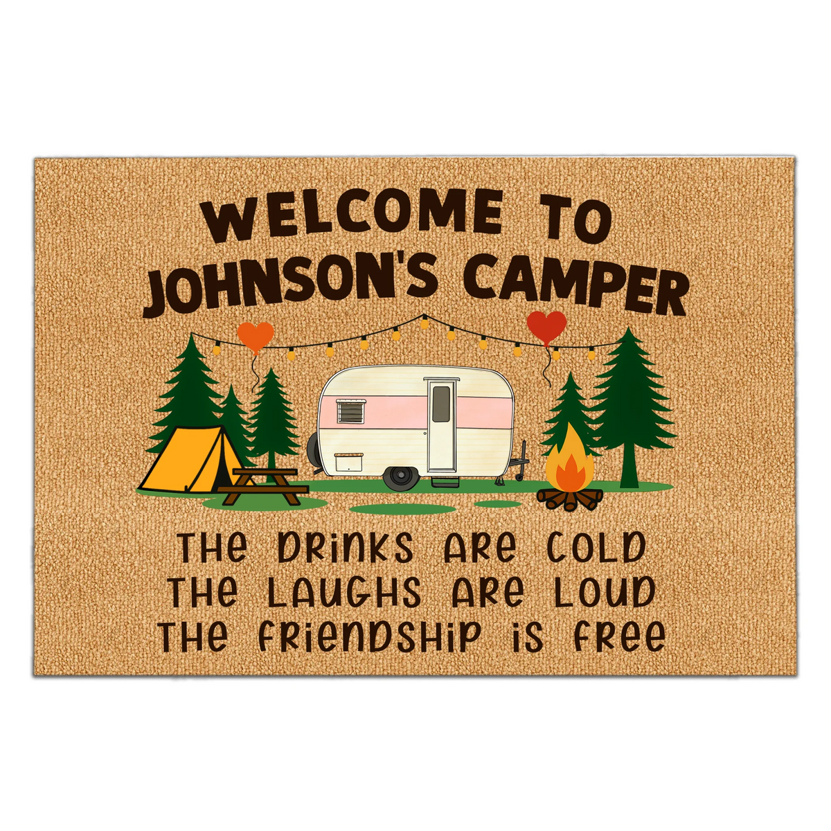 Welcome To Our Camper Cold Drinks Loud Laughs And Free Friendship - Personalized Doormat, Gift For Camping Lovers