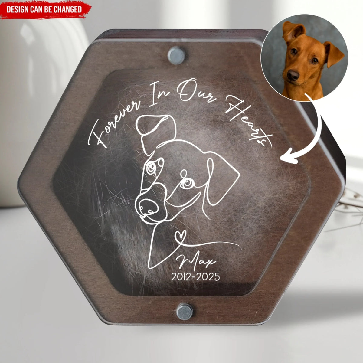 Memorial Line Art, Forever In Our Hearts - Personalized Memorial Box, Memorial Gift For Dog Lover