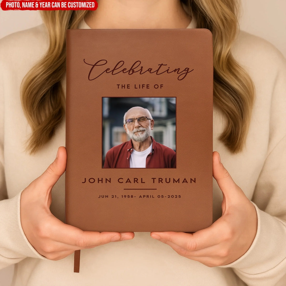 Celebrating The Life Of - Personalized Leather Journal, Memorial Sympathy Gifts For Loss Of Loved One