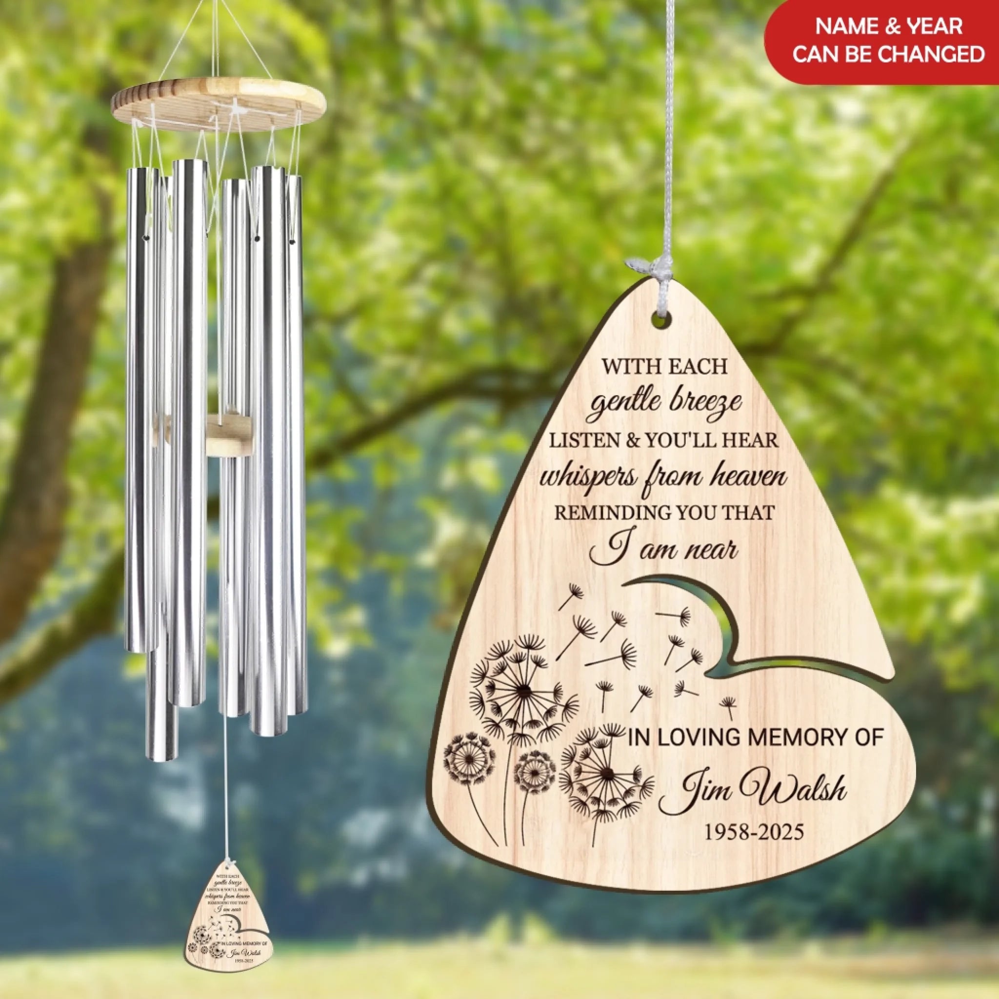 With Each Gentle breeze Listen & You'll Hear Whispers From Heaven - Personalized Wind Chimes, Memorial Gift