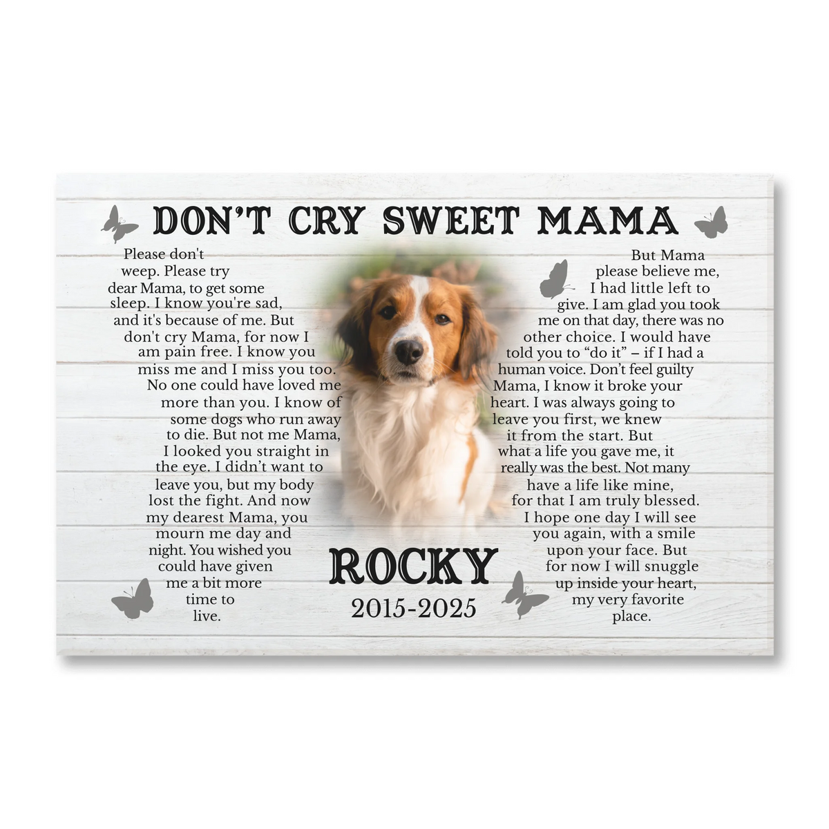 Don't Cry Sweet Mama - Personalized Canvas, Memorial Gift, Pet Loss Gift