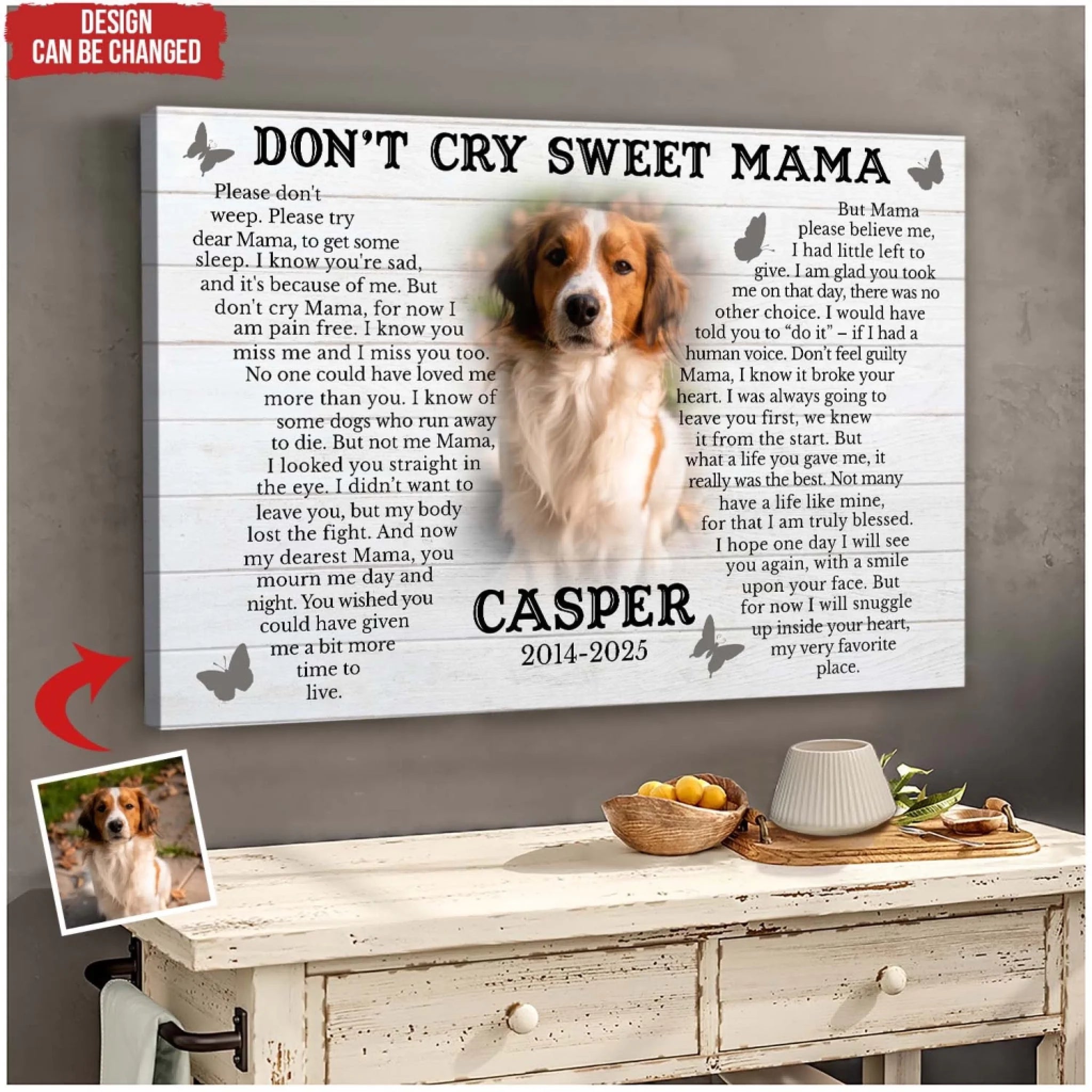 Don't Cry Sweet Mama - Personalized Canvas, Memorial Gift, Pet Loss Gift