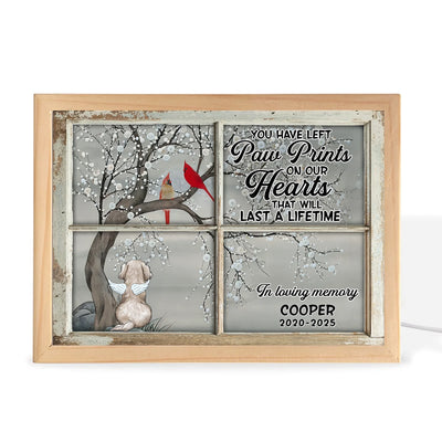 You Have Left Pawprints On Our Hearts That Will Last A Lifetime - Personalized Frame Light Box, Dog Memorial Gift, Loss Of Dog Remembrance Gift