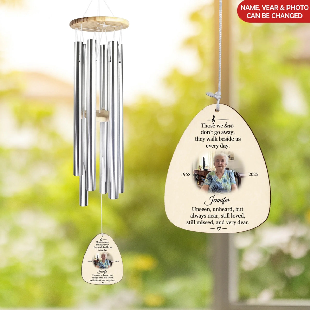Those We Love Don’t Go Away They Walk Beside Us Every Day - Personalized Wind Chime, Memorial Gift