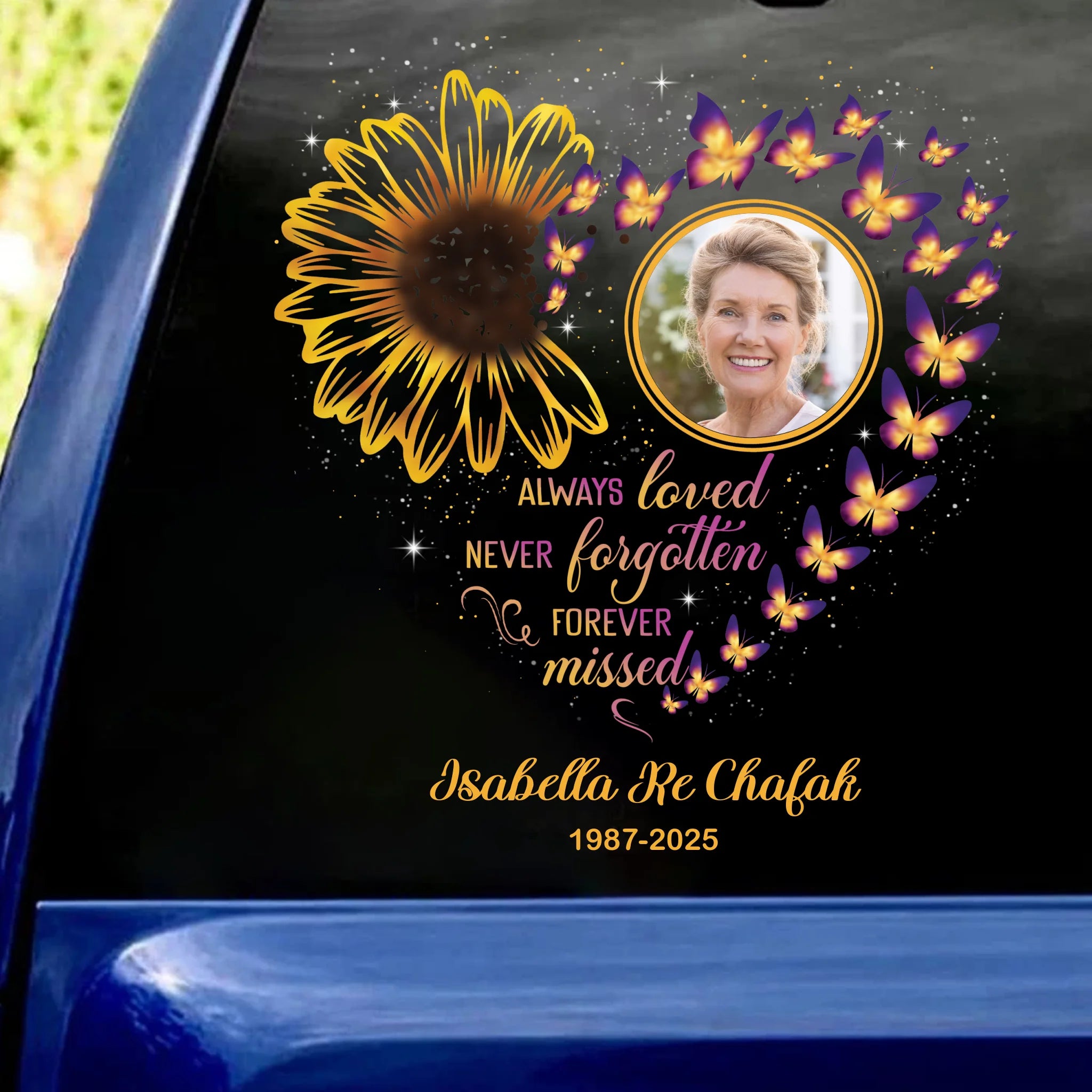 Sunflower Always Loved Never Forgotten Forever Missed - Personalized Decal, Memorial Gift For Loss Of Loved One