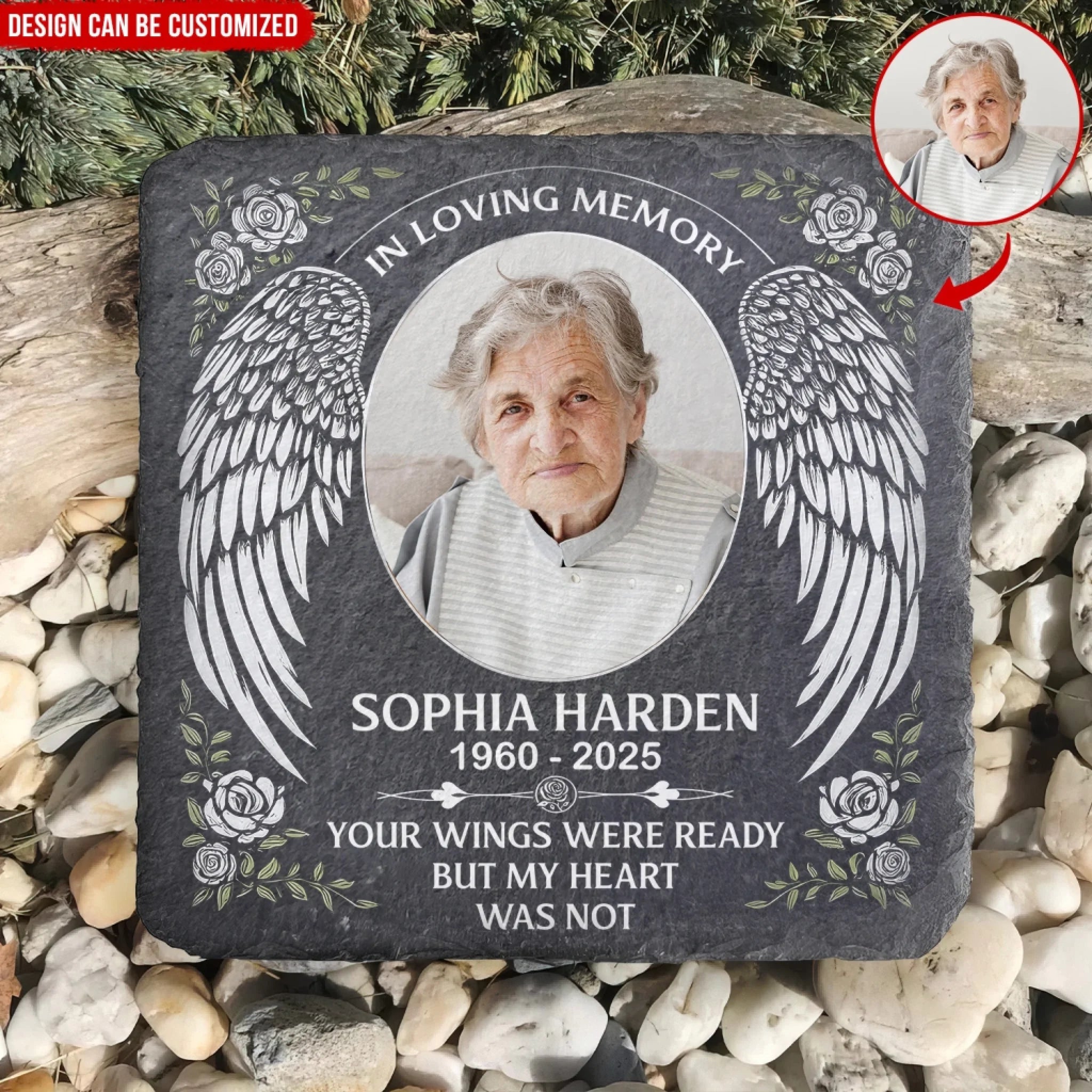 Your Wings Were Ready But Our Hearts Were Not - Personalized Memorial Stone, Sympathy Gift For Loss Of Loved One