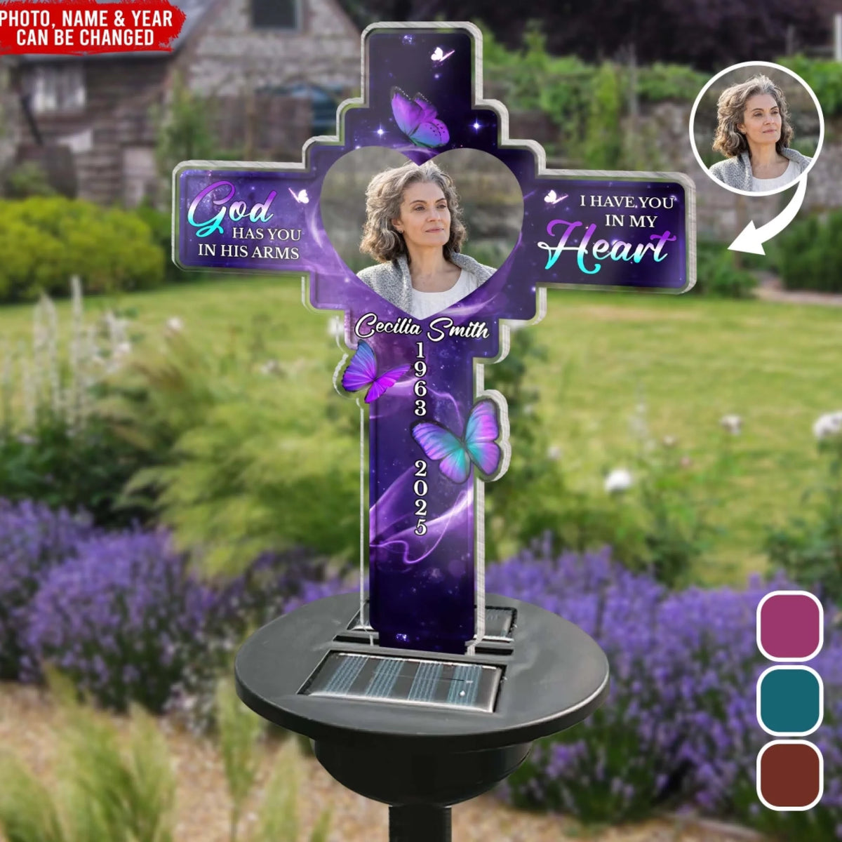 God Has You In His Arms, I Have You In My Heart - Personalized Solar Light, Memorial Gift, Loss Of Loved One Gift