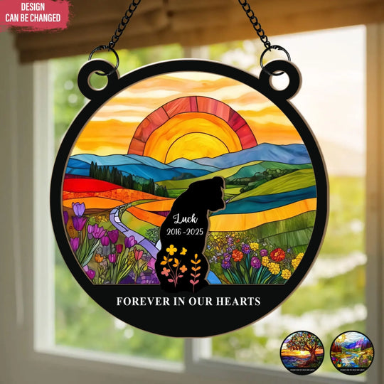 Forever In Our Hearts - Personalized Window Hanging Suncatcher, Memorial Gift For Loss Of Pet
