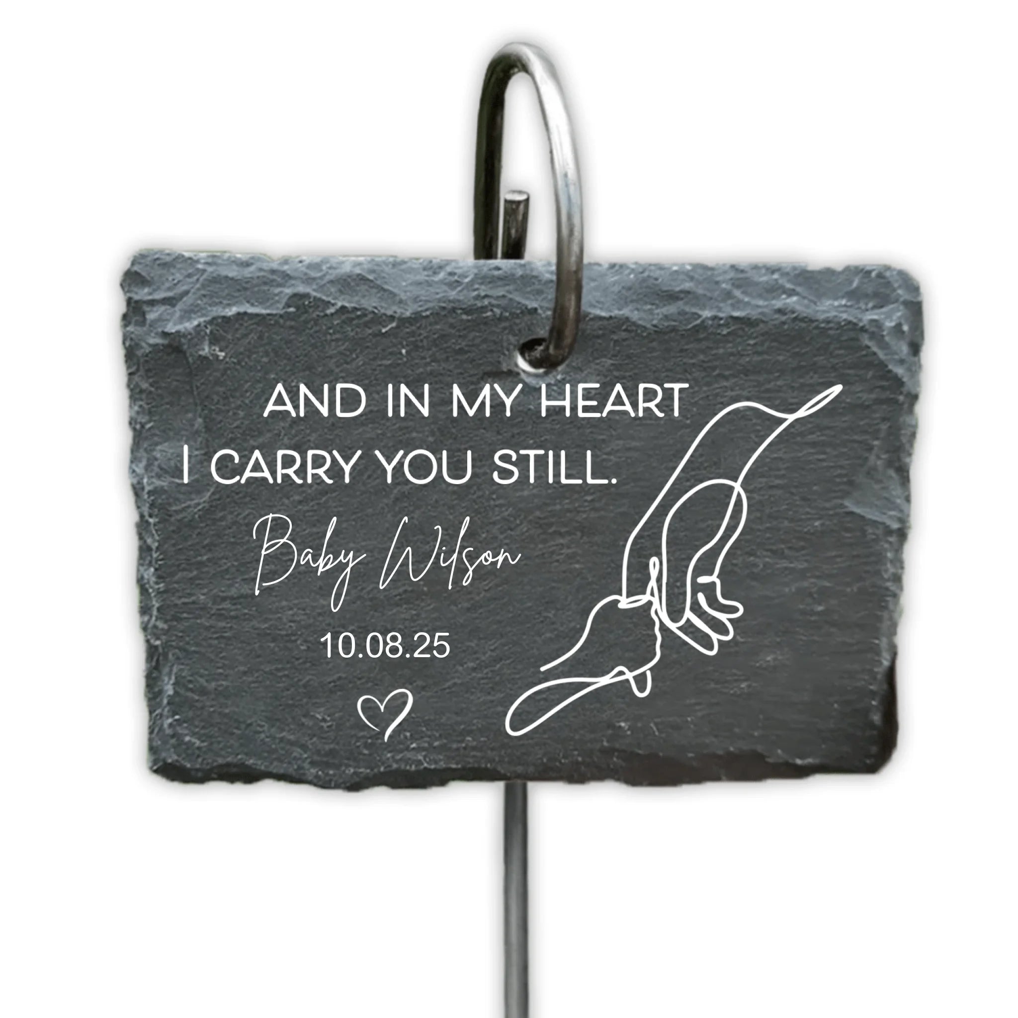 And In My Heart I Will Carry You Still - Personalized Garden Slate, Hand Holding Line Art, Baby Remembrance Gift