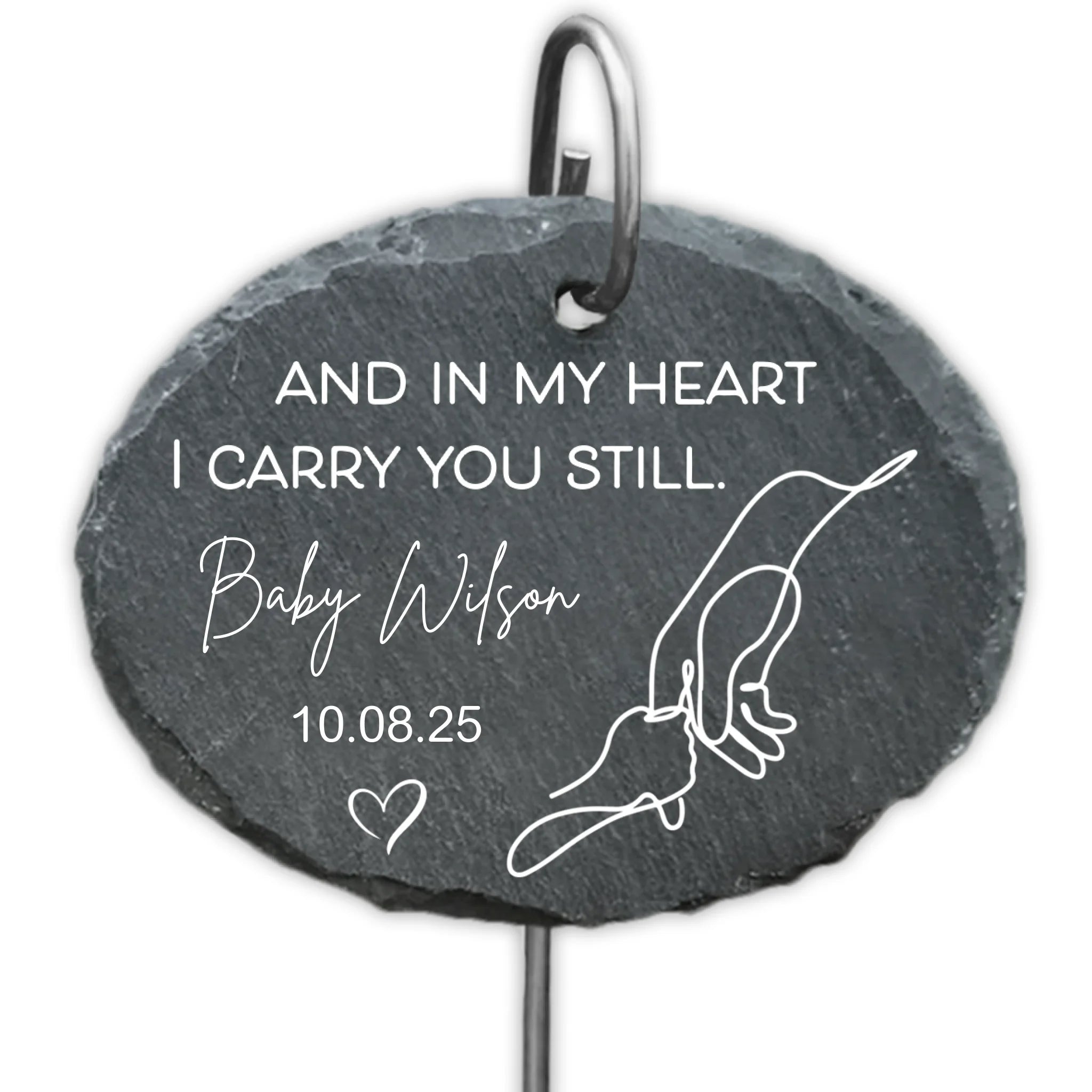 And In My Heart I Will Carry You Still - Personalized Garden Slate, Hand Holding Line Art, Baby Remembrance Gift