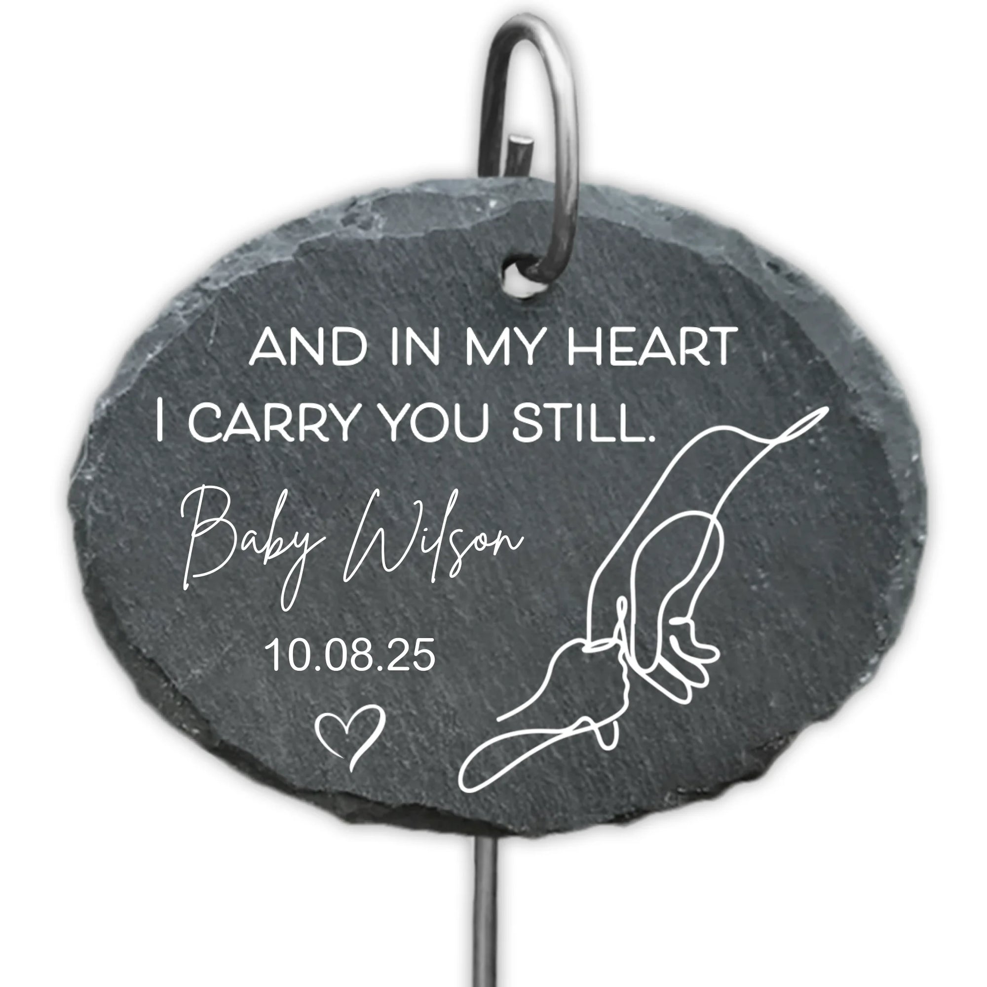 And In My Heart I Will Carry You Still - Personalized Garden Slate, Hand Holding Line Art, Baby Remembrance Gift