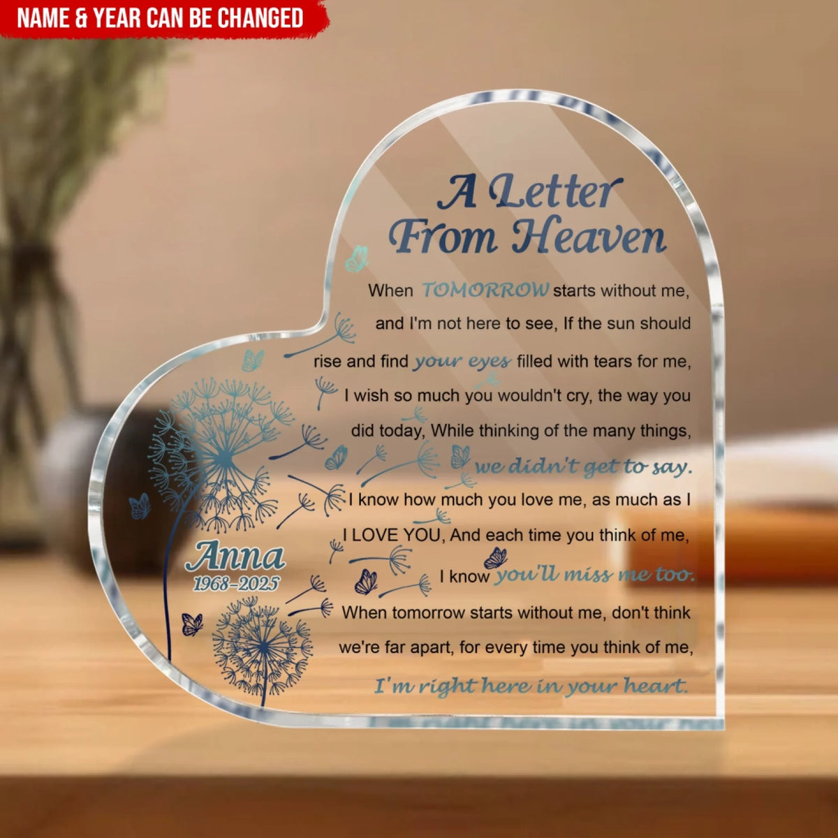 Memorial Letter From Heaven - Personalized Acrylic Plaque, Memorial Gift For Loss Of Loved One